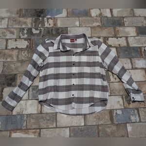 Snoopy Peanuts Woodstock Gray White Plaid Long Sleeve Shirt Size Large